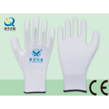 Forro blanco de poliéster con guantes de seguridad revestidos de poliuretano blanco